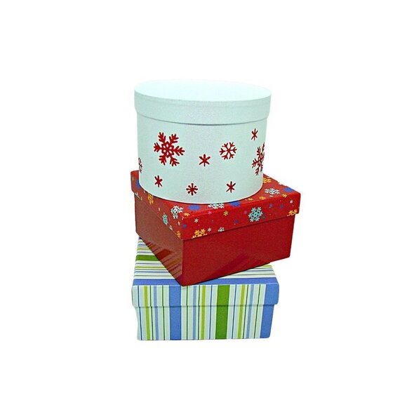 Lot 3 Holiday Nested Gift Boxes Nesting Sets Various Colors Designs and Sizes - Picture 9 of 10